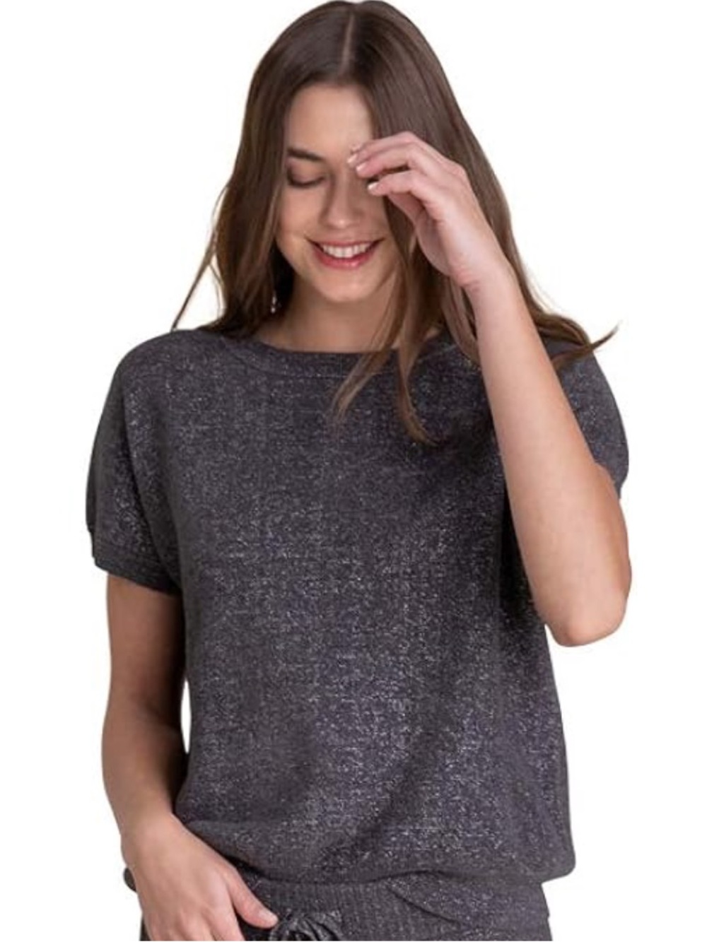 Barefoot Dreams CozyChic Ultra Lite Pullover Carbon Lurex XL Minimalist Comfort